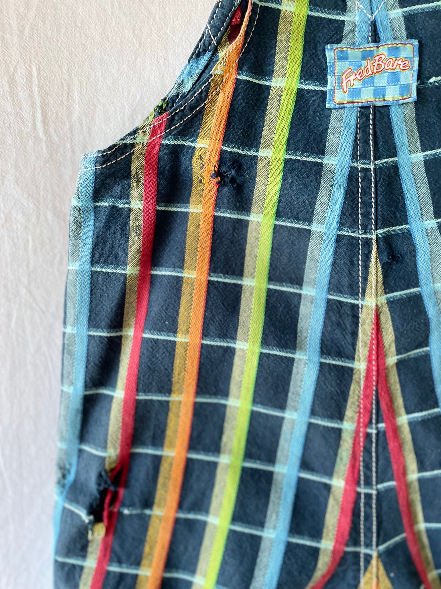 Vintage Fred Bare Rainbow Stripe Shortalls