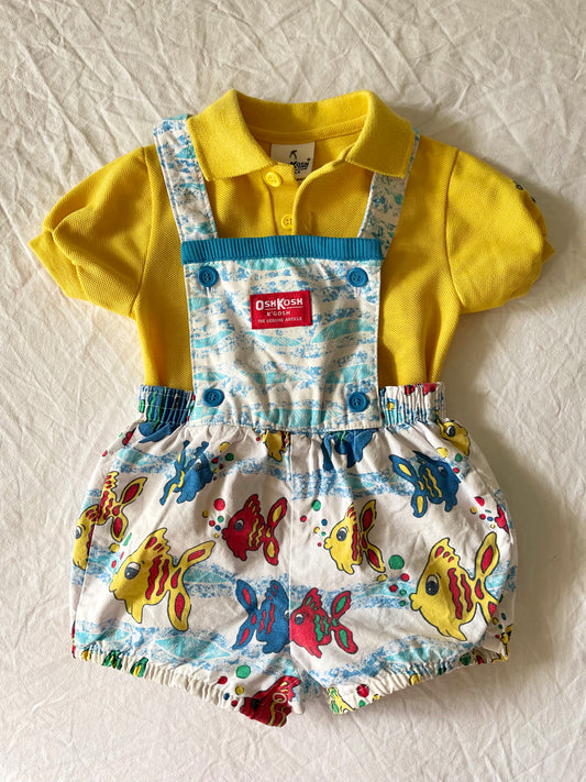 Vintage OshKosh Fish Bubble Romper & Tee Set