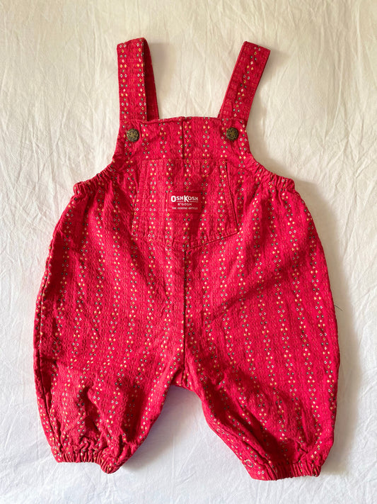 Vintage OshKosh Red Green & Gold Shortalls