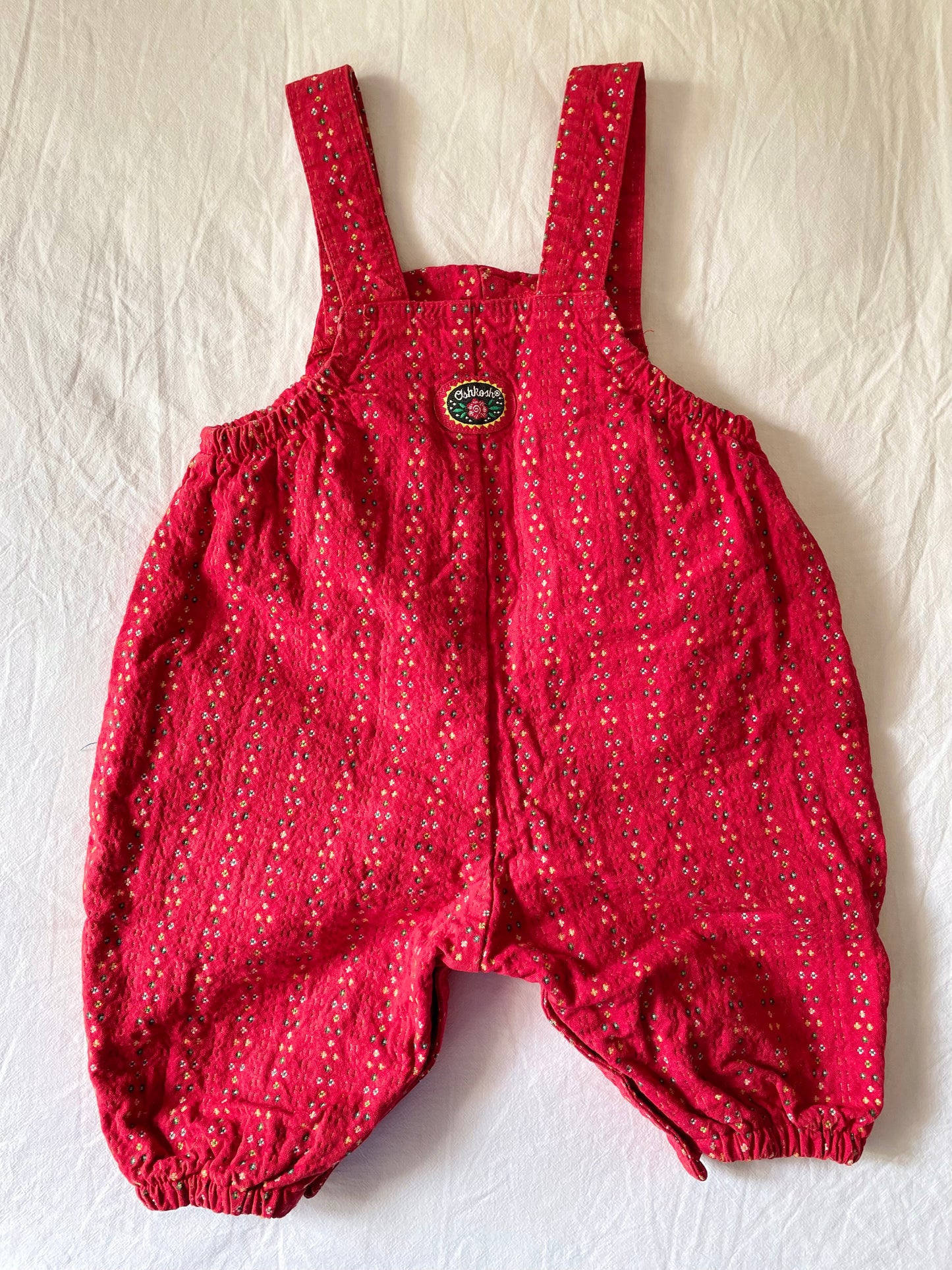 Vintage OshKosh Red Green & Gold Shortalls