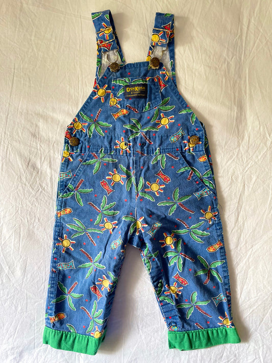 Vintage OshKosh Fish Palm Trees Sun Overalls