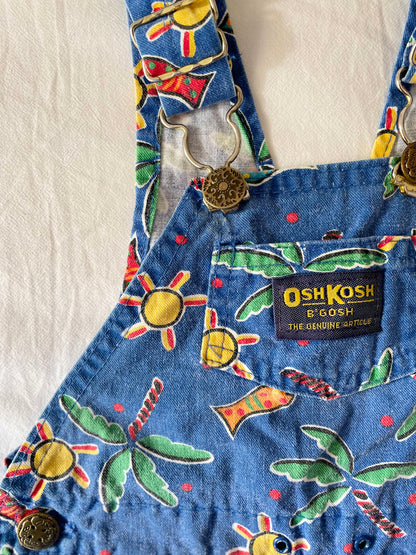 Vintage OshKosh Fish Palm Trees Sun Overalls