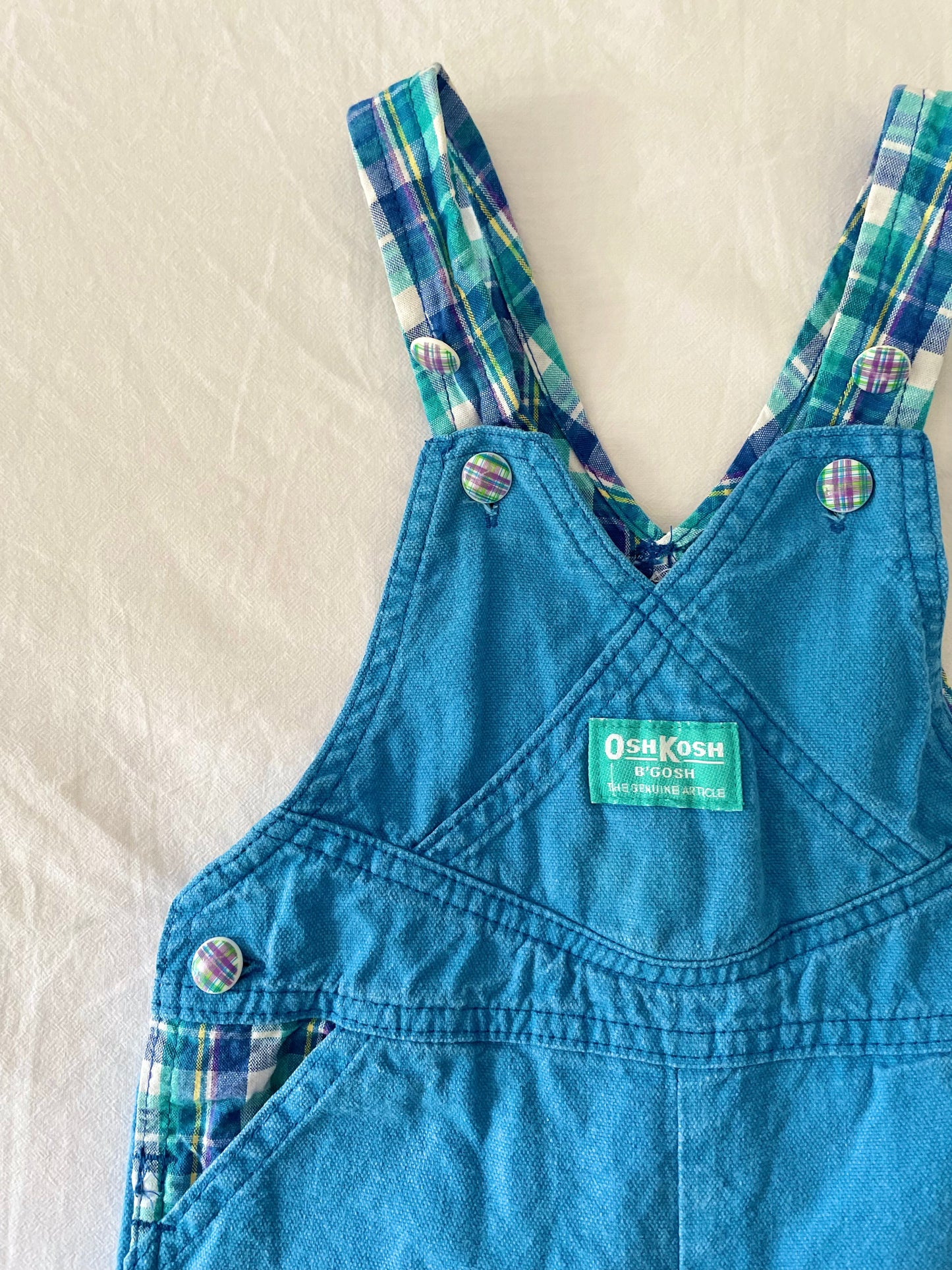 Vintage OshKosh Teal Purple Cross-Front Overalls