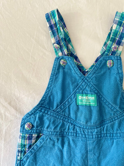 Vintage OshKosh Teal Purple Cross-Front Overalls