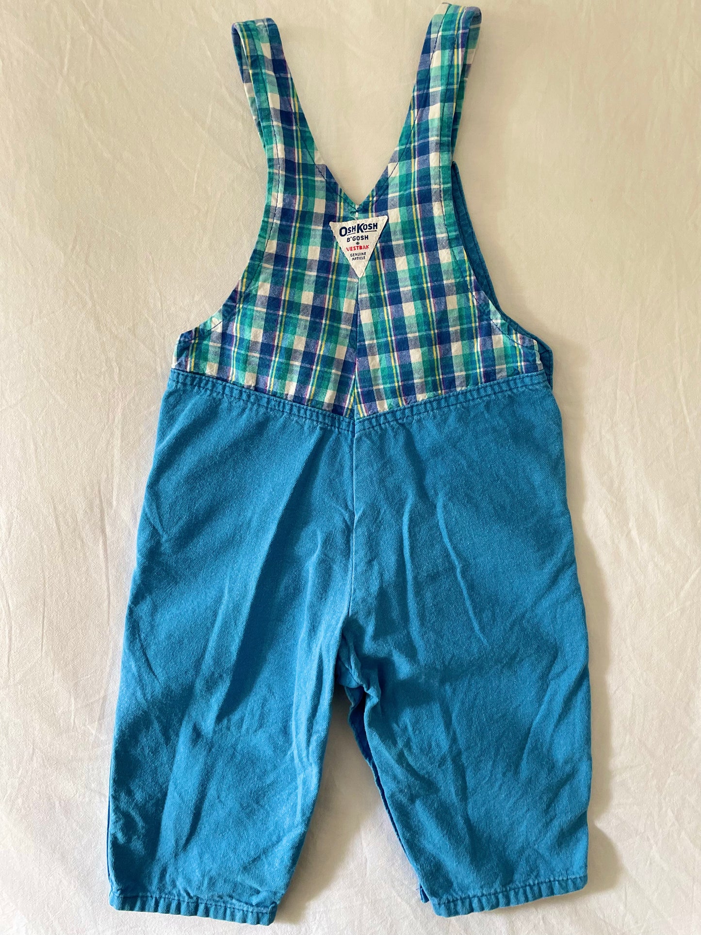 Vintage OshKosh Teal Purple Cross-Front Overalls