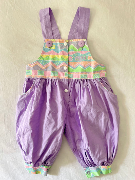 Vintage Purple Fish Pattern Overalls
