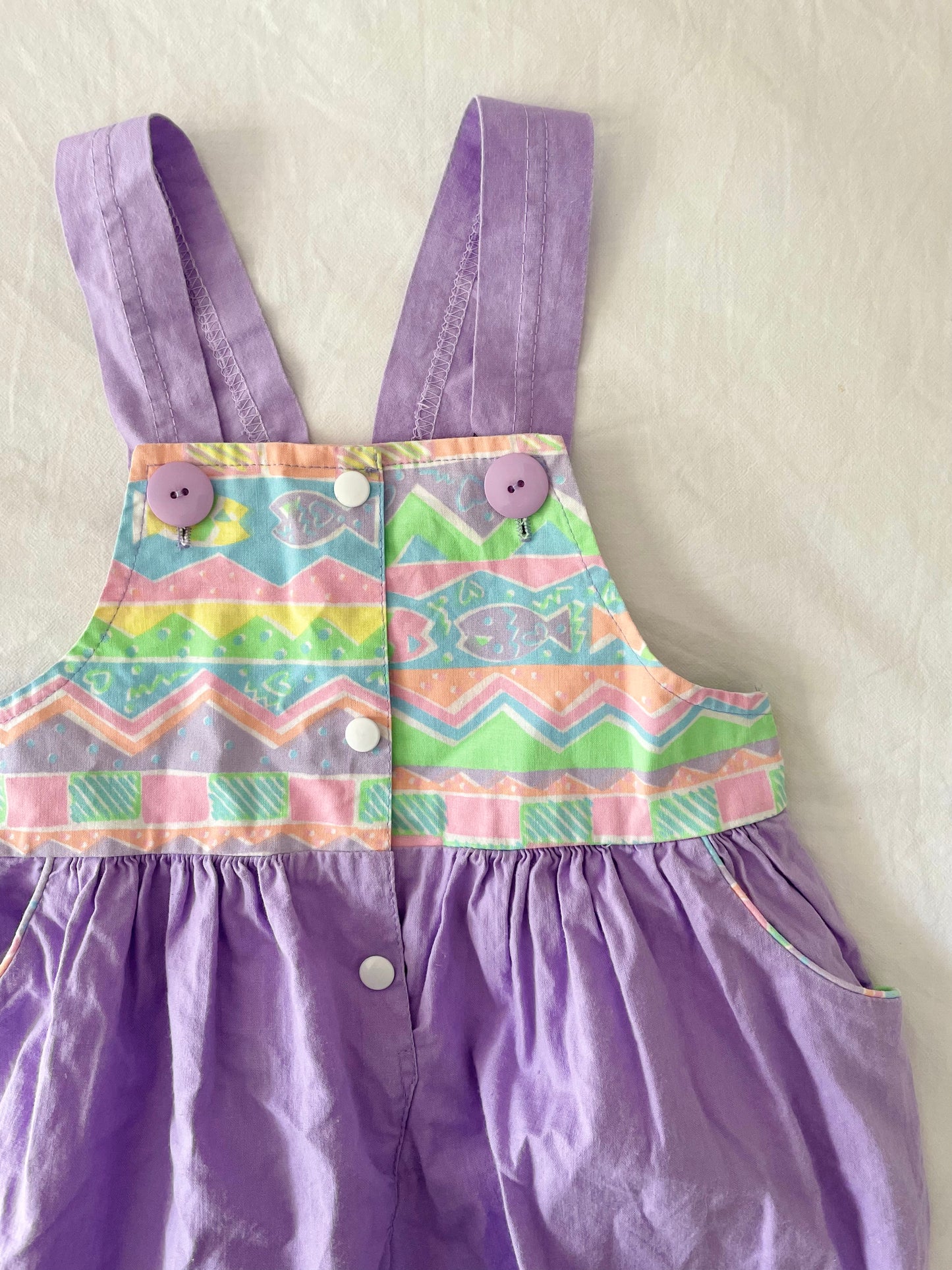 Vintage Purple Fish Pattern Overalls
