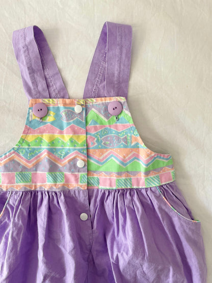 Vintage Purple Fish Pattern Overalls