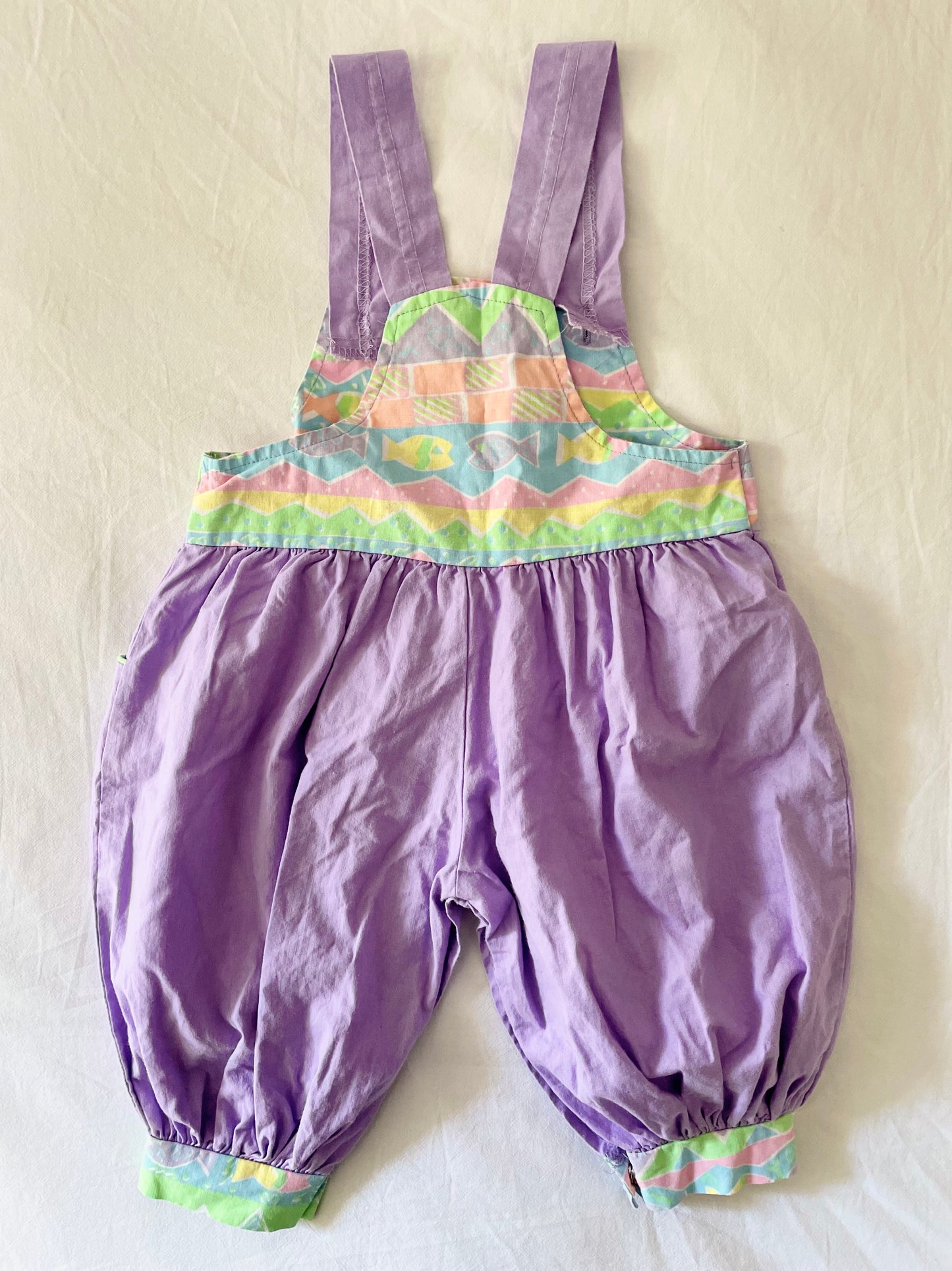 Vintage Purple Fish Pattern Overalls