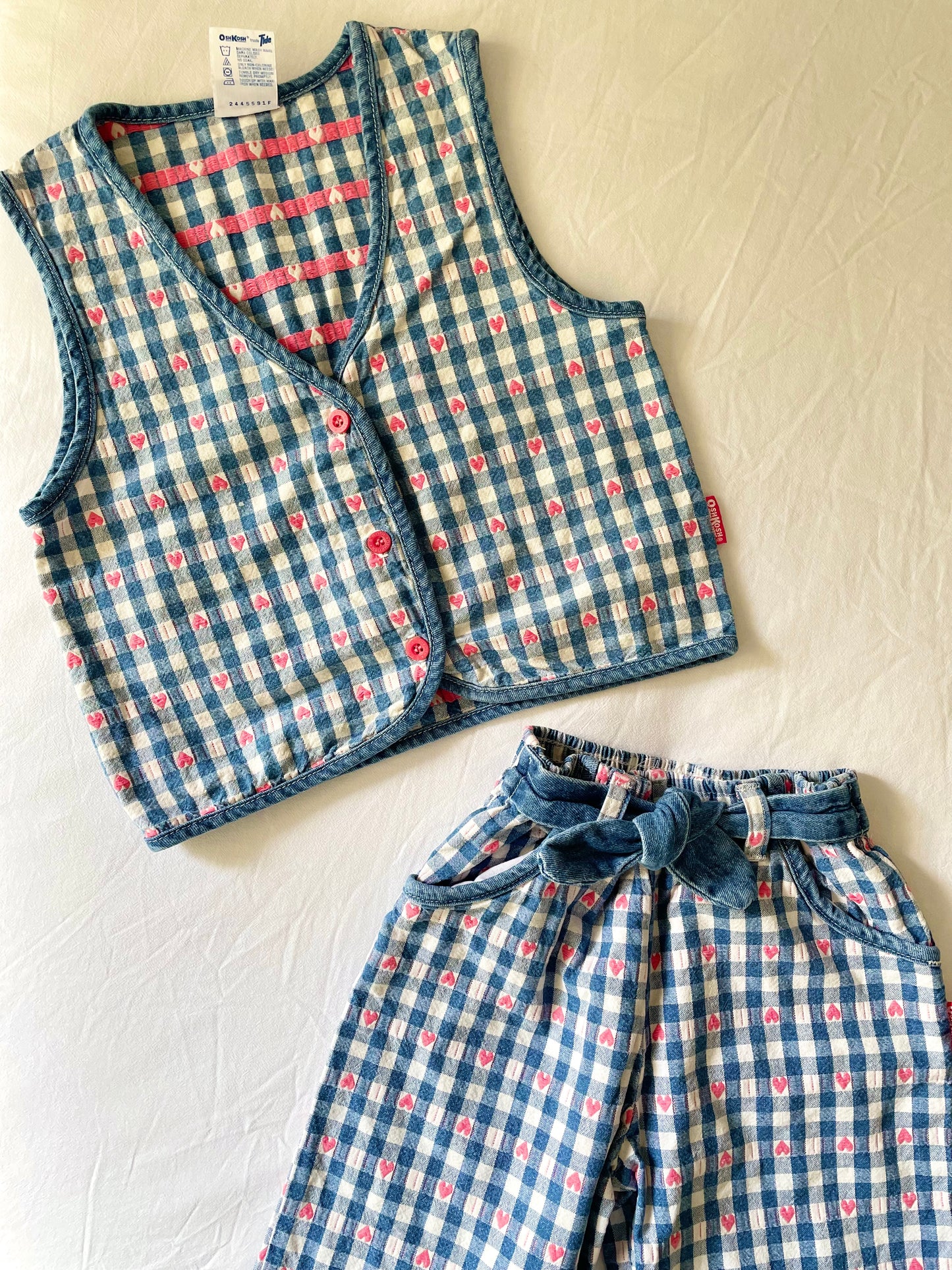 Vintage OshKosh Denim Hearts Vest & Pant Set