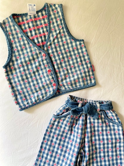 Vintage OshKosh Denim Hearts Vest & Pant Set