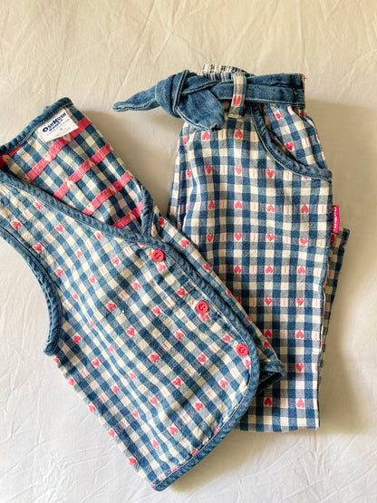 Vintage OshKosh Denim Hearts Vest & Pant Set